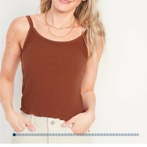 NWT OLD NAVY Fitted Cropped Lettuce-Edge Rib-Knit Tank Top Color: COPPER MOON